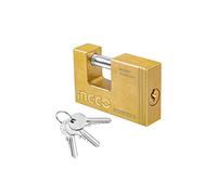 Lucchetto Rettangolare Ottone da 90 mm. con Cilindro Acciaio con 3 chiavi INGCO
