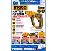 INGCO - Martello Tassellatore a Batteria CRHLI201681E | 20V SDS-Plus | 1,5J | Ba