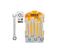 Ingco Set chiavi fisse e a cricchetto Combinate 6 pz 8 10 12 13 14 17 mm acciaio