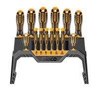 INGCO Set cacciaviti di precisione professionali (14 pezzi) magnetici con dispenser da banco HKSD1428