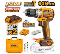 INGCO TRAPANO A PERCUSSIONE 20V COMPACT BRUSHLESS CON 2 BATTERIE