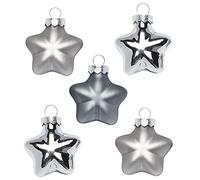 Inge Glas Magic - Mini palline di Natale a forma di stella, 4 cm, 8 pezzi, con stelle in vetro, in scatola di cartone (Hazy Grey | grigio argento)