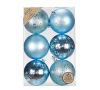 Inge-glas Palline di Natale in plastica, 8 cm, set da 6 pezzi, infrangibili e con motivo glitterato, grandi palline per albero di Natale e decorazioni per albero di Natale, turchese chiaro, azzurro
