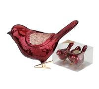 Inge-glas Set di 3 decorazioni per albero di Natale, uccelli su clip, 9 cm, in plastica, grandi palline per albero di Natale, palline per albero di Natale e decorazioni per Natale, rosso bordeaux