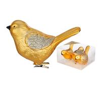 Inge-glas Set di 3 decorazioni per albero di Natale, uccelli su clip, 9 cm, in plastica, grandi palline per albero di Natale, palline per albero di Natale e decorazioni per Natale, oro reale