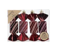 Inge-glas Set di 4 decorazioni per albero di Natale, 10,5 cm, in plastica, infrangibili e con brillantini, per albero di Natale, palline di Natale e decorazioni per albero di Natale, rosso vinaccia,