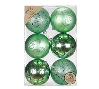 Inge-glas Set di 6 palline di Natale in plastica da 8 cm, infrangibili e con motivo glitterato, grandi palline per albero di Natale e decorazioni per albero di Natale, verde salvia