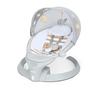 Ingenuity Inlighten Altalena Dondolo Elettrica con Bluetooth, Baldacchino con Luci e Giocattoli, Controllo Touch e Telecomando, Seduta 3-in-1, Cuscino Lavabile in Lavatrice, 0+ Mesi - Pebble Shore
