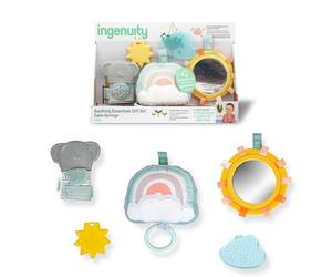 Ingenuity, Set Calm Springs Soothing Essentials giocattolo musicale, sonaglio, specchio, 2 anelli per dentizione del bambino