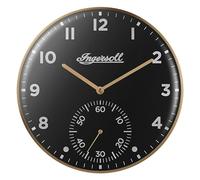 Ingersoll Orologio da parete analogico, facile lettura, con cassa color oro e quadrante nero, diametro di 30 cm