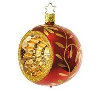 Inge's Christmas Sfera Vetro Soffiato Collection cm.Ø8 Rosso Scuro e Oro