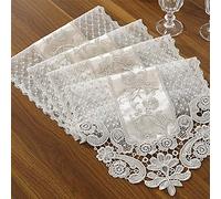 Inghu - Runner da tavola in pizzo con motivo floreale e ricamo, elegante e romantico all'uncinetto, colore: bianco