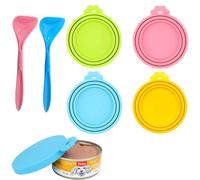 INGJIA 4Pcs Coperchio Cibo Cani Lattine coperchi Gatti barattoli Copertura Silicone Tappi può Coperchio Animali Scatolette Tappo con Cucchiaio Universali Pet Can Covers lids
