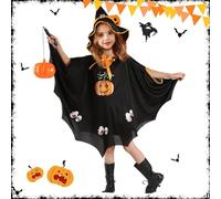 INGJIA Costume da Strega Brillante per Bambina, Arancione, con Dettagli in Glitter E Cappello con Dettagli in Paillettes per Halloween, S (3-4 Anni)