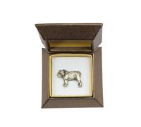 Inglese Bulldog - Argento Placcato Spilla Con Dem Immagine di Un Cane Art Dog