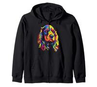 Inglese Cocker Spaniel Viso Colorato Cane Art Amante Nero Felpa con Cappuccio
