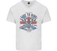Inglese Moto Club Live To Ride Biker Uomo Scollo A V Cotone T-Shirt