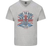 Inglese Moto Club Live To Ride Biker Uomo Scollo A V Cotone T-Shirt