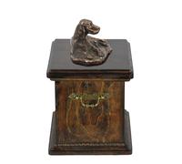 Urna commemorativa in legno massiccio per le ceneri del cane, con statua di cane