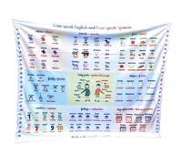 Inglese Spagnolo Educativo Reversibile Coperta Di Visone Grande 127,0 x 152,4 cm Parole Comuni Lingua Straniera