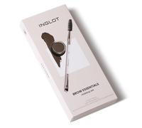 Inglot Kit Trucco Sopracciglia | Gel Sopracciglia AMC Marrone 2 g | Pennello Doppia Punta | Tonalità Marrone Ghiacciato | Applicazione Uniforme | Brow Essentials Set
