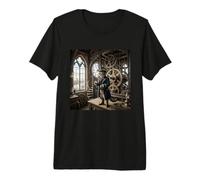 Ingranaggi a Torre dell'orologio a Forma di Gatto, Stile Steampunk, Stile Vintage Maglietta Premium