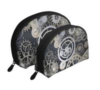 Ingranaggi meccanici Steampunk, Borsa per trucco a conchiglia Portamonete da donna Borsa da toilette piccola Borsa per cosmetici 2 pezzi