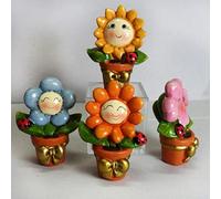 Ingrosso e Risparmio 12 Mini Statuette a Forma di Fiori in Vaso in Resina Colorata, Assortiti in 4 Modelli, pensierini per Nascita, Primo Compleanno (Senza Confezionamento)