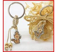 Ingrosso e Risparmio 12 Portachiavi a Forma di Calice ed Ostia in Metallo e Legno con Laccetto e Perline, ricordini, Piccoli pensierini Prima Comunione (Senza confezionamento)