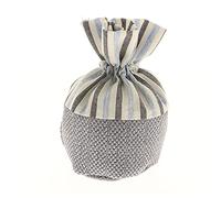 Ingrosso e Risparmio 12 Sacchetti per Confetti a Base Tonda Grigio Perla a Righe celesti e Bianche. Bomboniere e confettate Eleganti.