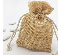 Ingrosso e Risparmio 12 Sacchettini portaconfetti in Juta Naturale con tiranti in Corda Stile Country, Shabby Chic, confettata Fai da Te Nozze, Comunione (Senza confezionamento)