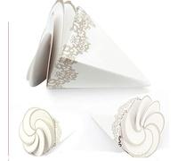 Ingrosso e Risparmio 12 Scatoline portaconfetti a Forma di Cono con Chiusura a Spirale in cartoncino Bianco Decorato portariso Matrimonio (Senza confezionamento)