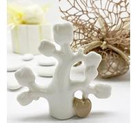 Ingrosso e Risparmio 12 Statuine a Forma di Albero della Vita Bianco con cuoricino in Porcellana, bomboniere, segnaposto, confettata Nozze, Comunione (Personalizza Confezione)