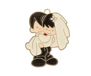 Ingrosso e Risparmio 12 x Ciondoli Realizzati in zama sposini Bianco e Nero per Decorazione confettate e bomboniere (Senza Confezionamento)