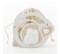 Ingrosso e Risparmio 12 x Scatoline portaconfetti in Legno Beige e Bianco, con Applicazione in Gesso con Sacra Famiglia, confettata Battesimo, Prima Comunione, cresima (Senza Confezionamento)