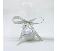 Ingrosso e Risparmio Bomboniera Anniversario 25 Anni 1 pz Clessidra con Sabbia Bianca e Applicazione 25 in Legno Argento con Fiocco Incluso Confettata Nozze Traguardo Sposi Fai da Te Celebrazione