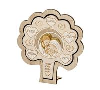 Ingrosso e Risparmio Bomboniera Battesimo 1 pz Icona Albero della Vita d'Appoggio in Resina e Legno con Doppio Strato Raffigurazione Sacra Famiglia Personalizzabile per Bambino e Bambina Idea Regalo