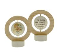 Ingrosso e Risparmio Bomboniera Battesimo 1 pz Icona Girevole d'Appoggio Cerchio in Resina e Legno con Frase e Raffigurazione Sacra Famiglia Personalizzabile per Bambino e Bambina Idea Regalo Sacro