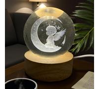 Ingrosso e Risparmio Bomboniera Battesimo 1 pz Lampada LED A Sfera in Vetro con Base in Legno con Immagine di Angioletto con Luna Idee Regalo Modulo LED Luce Complete Originali Economiche