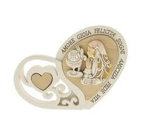 Ingrosso e Risparmio Bomboniera Comunione 1 pz Icona da Tavolo Cuore con Intaglio Cuore Interno e Bambina in Preghiera con Simboli Sacri Comunione Celebrazione Ragazza Amore Amicizia Parole Sogni