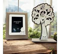 Ingrosso e Risparmio Bomboniera Comunione 1 pz Orologlio a Forma di Albero della Vita con Cornice portafoto Colore Bianco e Tortora Simboli Sacri Ideale Bimbo Bimba Legno Doppio Colore