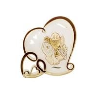 Ingrosso e Risparmio Bomboniera Cresima 1 pz Icona d'Appoggio Cuore Intrecciato in Resina con Raffigurazione Simboli Sacri Comunione Oro Elegante Plexiglass per Ragazzo e Ragazza Idea Regalo Sacro