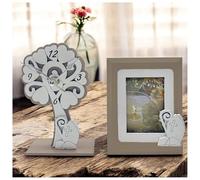 Ingrosso e Risparmio Bomboniera Cresima 1 pz Orologlio a Forma di Albero della Vita con Cornice portafoto Colore Bianco e Tortora Simboli Sacri Ideale Ragazzo Ragazzo Legno Doppio Colore