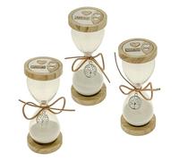 Ingrosso e Risparmio Bomboniera Matrimonio 1 pz Clessidra in Vetro con Sabbia Bianca con Basi in Legno Inciso con Parole Gioia Amore Sogni e Charm Albero della Vita Comunione Cresima (Grande)