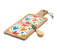 Ingrosso e Risparmio Bomboniera Matrimonio 1 pz Sottopentola Tagliere in Legno Bamboo e Doppia Mattonella in Ceramica Quadrata Fantasia Cuori Colorati Idea Regalo Anniversario Accessori Cucina Stile