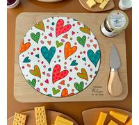 Ingrosso e Risparmio Bomboniera Matrimonio 1 pz Sottopentola Tagliere in Legno Bamboo e Mattonella Tonda in Ceramica Fantasia Cuori Colorati Personalizzabile Idea Anniversario Accessori Cucina Stile
