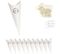 Ingrosso e Risparmio Bomboniere Anniversario Set 10 Scatoline Portaconfetti Cono Numero 25 Argento Bigliettini Personalizzabili Bustine Confetti Bianco al CioccolatoNozze 25 Anni Sposi Fai da Te