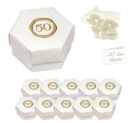 Ingrosso e Risparmio Bomboniere Anniversario Set 10 Scatoline Portaconfetti Esagono con Numero 50 Oro Bigliettini Personalizzabili Bustine Confetti Bianco al CioccolatoNozze 50 Anni Sposi Fai da Te