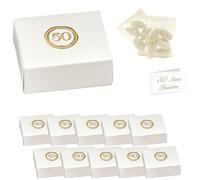 Ingrosso e Risparmio Bomboniere Anniversario Set 10 Scatoline Portaconfetti Quadrata con Numero 50 Oro Bigliettini Personalizzabili Bustine Confetti Bianco al CioccolatoNozze 50 Anni Sposi Fai da Te
