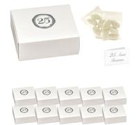 Ingrosso e Risparmio Bomboniere Anniversario Set 10 Scatoline Portaconfetti Quadrata Numero 25 Argento Bigliettini Personalizzabili Bustine Confetti Bianco al CioccolatoNozze 25 Anni Sposi Fai da Te